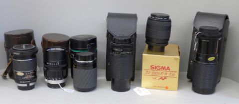 Tamron, Sigma, Minolta and other camera accessories, lenses, boxed and cased