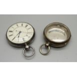 A silver centre seconds pocket watch, London 1864 and a silver pocket watch case, Chester 1898