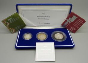 A Royal Mint 2003 Silver Proof Piedfort 3-Coin Collection, £1.00, £2.00 & 50p, limited edition,