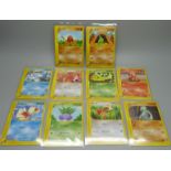 Ten first edition vintage Japanese Pokemon cards