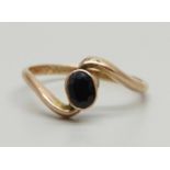 A 9ct gold and sapphire solitaire ring, Chester 1912, 1.4g, N