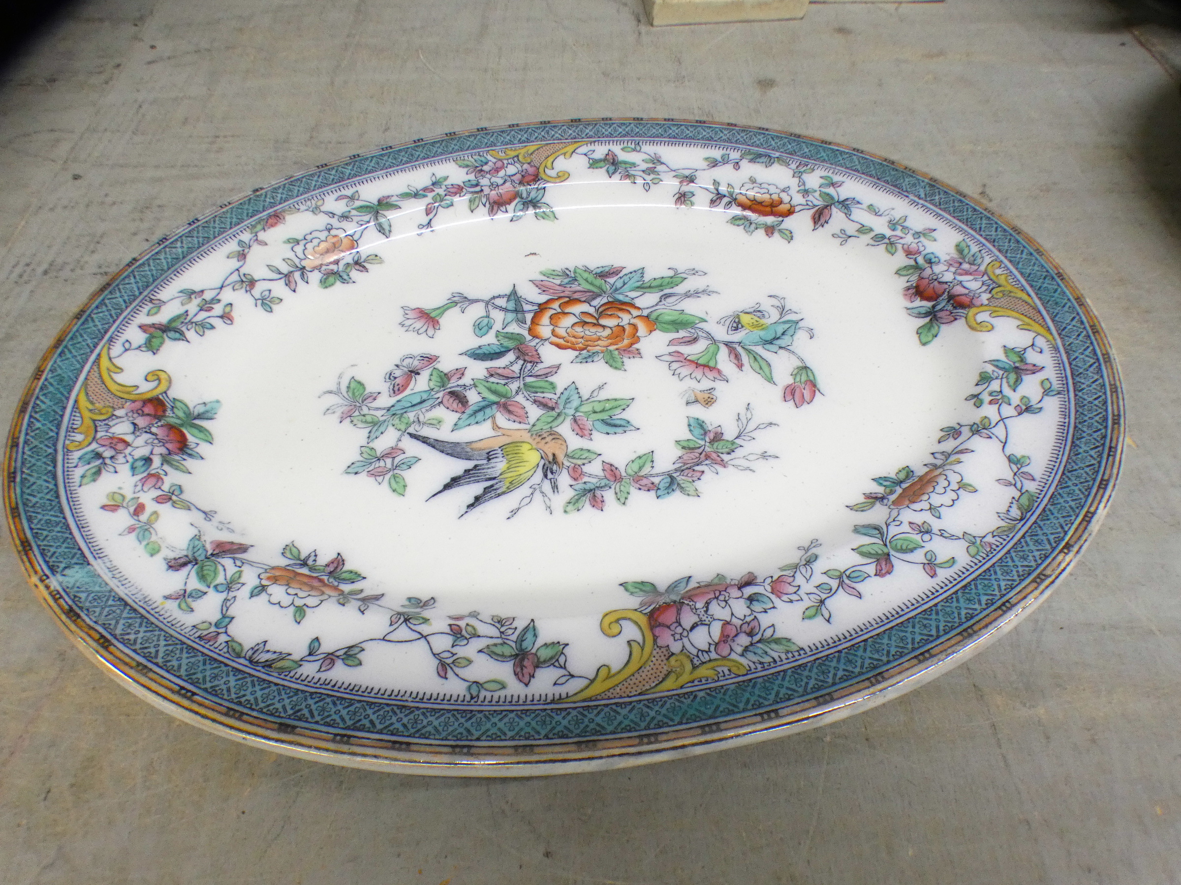 Four 19th Century cabbage leaf plates, a tureen and other china and candlesticks **PLEASE NOTE - Image 2 of 3