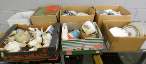 Six boxes of mixed glass, china including Sadler and a box of books **PLEASE NOTE THIS LOT IS NOT