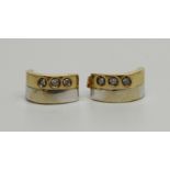 A pair of 9ct two-colour gold and zircon cuff style earrings, 2.2g