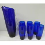 A Bohemian Bristol blue glass drinks set with pitcher and six matching glasses **PLEASE NOTE THIS