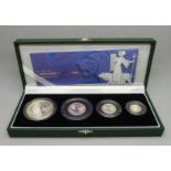 A Royal Mint 2001 Silver Proof Britannia Collection, four coins, boxed, with certificate