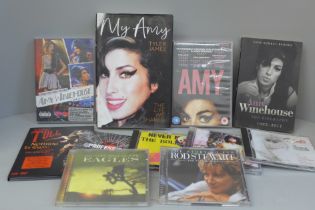 Amy Winehouse; two books and two DVDs, a Jethro Tull DVD and six rock and punk CDs