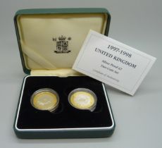 A Royal Mint 1997-1998 UK Silver Proof £2 Two-Coin Set, with certificate, boxed