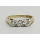 A 9ct gold, three stone brilliant cut diamond ring, Sheffield 1986, 0.8ct diamond weight, 2.3g, N