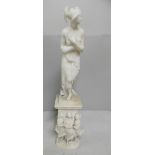 An alabaster figure, Sappho Of Lesbos an an alabaster plinth, head re-glued and a small alabaster