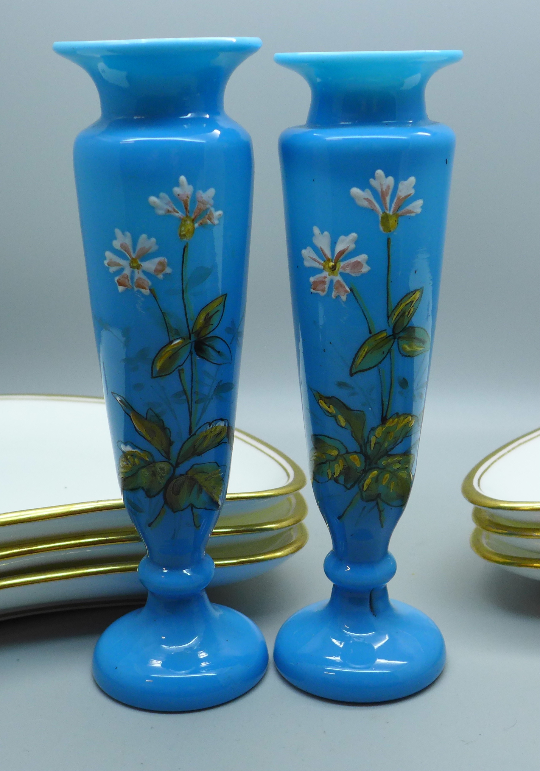 A pair of Victorian opaline glass and enamel posy vases, a Late Davenport Sevres coffee can and - Image 5 of 7