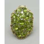 A large silver gilt and peridot cocktail ring, S, 37mm x 25mm