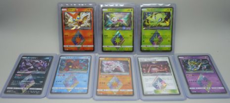 Eight Japanese Prism Pokemon cards