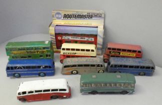 A collection of Dinky, Budgie and other die-cast model single and double decker buses