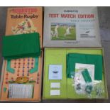 Subbuteo, Test Match Edition table cricket and International Edition table rugby, boxed
