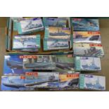 A collection of Mirage Hobby plastic model kits, mainly ships, some submarines, boxed