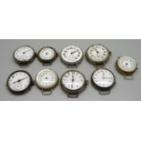 Four silver cased wristwatches including trench style and four other wristwatches, a/f