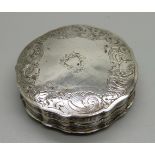 A Victorian Dutch silver box, engraved decoration, c1850, 55mm