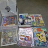 Juvenalia; a box of mainly sci-fi comics, trading cards, posters, etc., much Dr. Who related