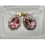 A pair of 9ct gold, pink tourmaline and diamond earrings, 1.9g