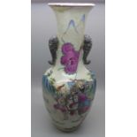 A hand painted Chinese vase, 29cm, a/f, rim restored