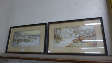 A pair of Henry Stannard prints, Partridges in Snow, framed