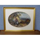 Scottish School (19th Century), loch scene landscape, oval oil on board, framed