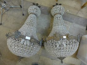 A pair of French Empire style bag shaped chandeliers