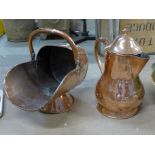 A Victorian copper coal scuttle and a large jug and cover