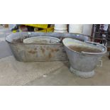 Three galvanised tubs