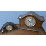 Two early 20th Century carved oak mantel clocks
