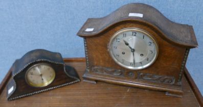 Two early 20th Century carved oak mantel clocks