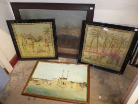 Two North African oils, landscapes and two tapestriues