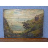 An early 19th Century naive view of Guernsey, oil on board, unframed