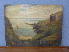 An early 19th Century naive view of Guernsey, oil on board, unframed