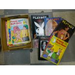 Three Playboy magazines, 2 x 1968 and one 1974, Funny Half House publications, other adult humour