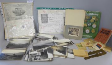 A collection of ephemera including early receipits from 1890s onwards, silks, postcards,