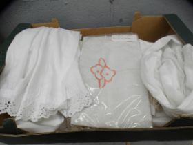 A box of linen, etc. **PLEASE NOTE THIS LOT IS NOT ELIGIBLE FOR POSTING AND PACKING**