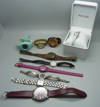 A collection of watches, including lady's Pulsar and Citizen Eco-Drive