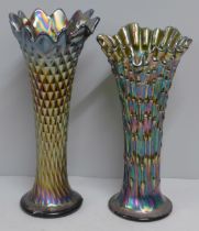 Two carnival glass vases