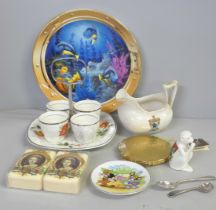 Two silver Jubilee soaps, Midwinter stylecraft china, collectors plate, spoons, a compact, crested