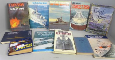 Books; Naval ship guides, Warships including Jane's, Observer's, etc., eleven in total