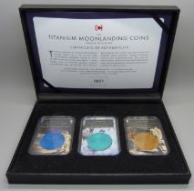 Limited Edition Titanium Moon Landing Coins, boxed with certificate