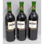 Thre bottles of Lindemans 1998 Shiraz wine