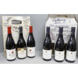 Six bottles of wine; Bourgogne Pinot Noir 2005 x2, Volnay-Brouillards Domaine Glantenay 2005 x3