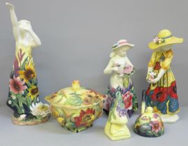 Six pieces of Old Tupton Ware including three figures