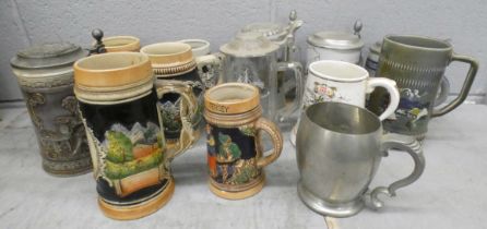 A collection of thirteen tankards and steins **PLEASE NOTE THIS LOT IS NOT ELIGIBLE FOR POSTING