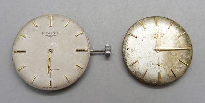 Two gentleman's Longines wristwatch movements