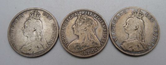 Three Victorian silver coins, 32.7g