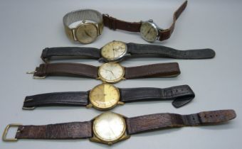 Six gentleman's wristwatches, including vintage Dogma and Kienzle